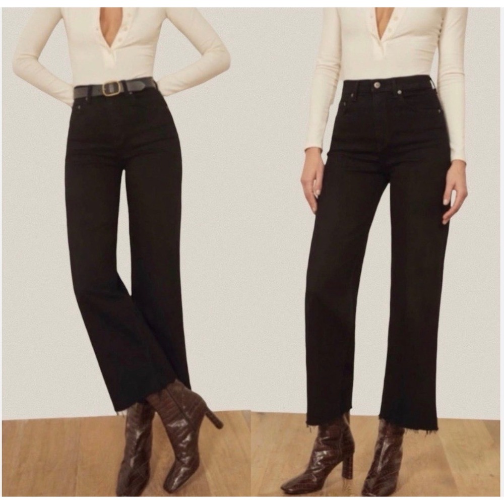 Reformation Emma High Rise Wide Leg Jeans womens 27 Raw Frayed Hem Black Edgy - Picture 12 of 12